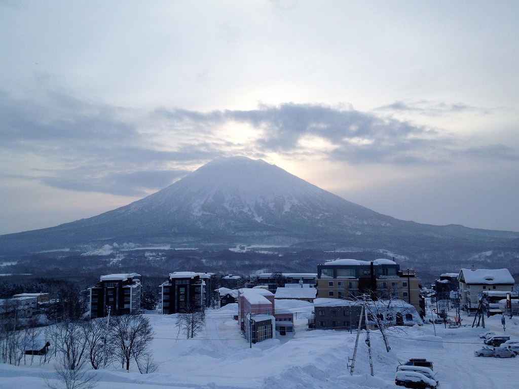 Mt.Yotei from the Welcome Center car park - 7:30, 6 February 2013