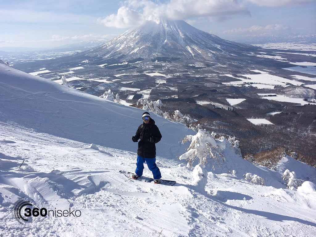 Ashley at the top of Shiribetsu-dake ready to drop, 17 March 2014