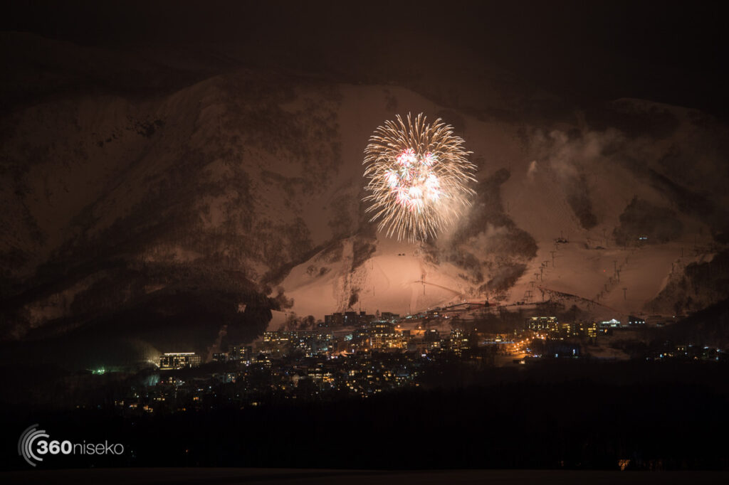 New years fireworks over Hirafu, 1 January 2017