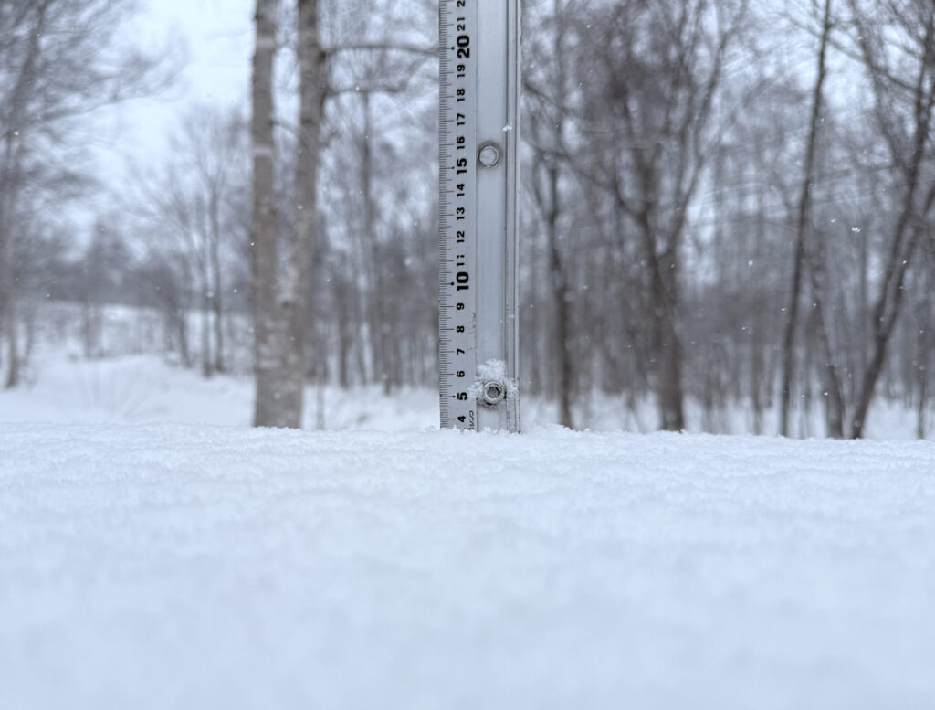 Snowfall measurement in Niseko showing 4 cm on December 31, 2025."