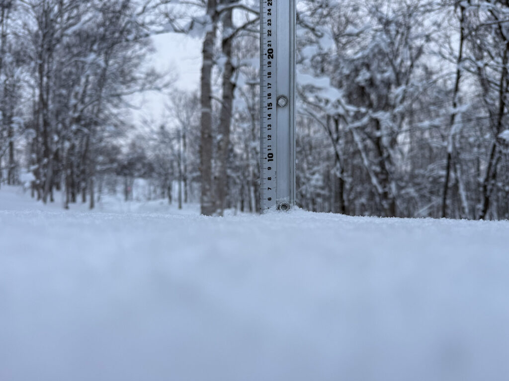 Snowfall measurement in Niseko showing 5 cm on January 4, 2026.
