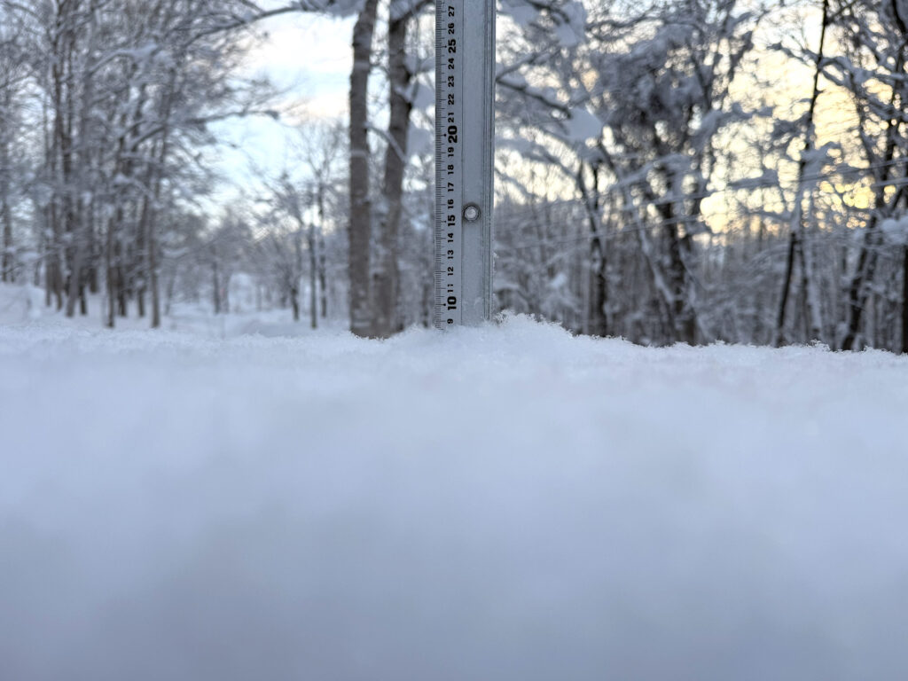 Snowfall measurement in Niseko showing 9 cm on January 7, 2025."