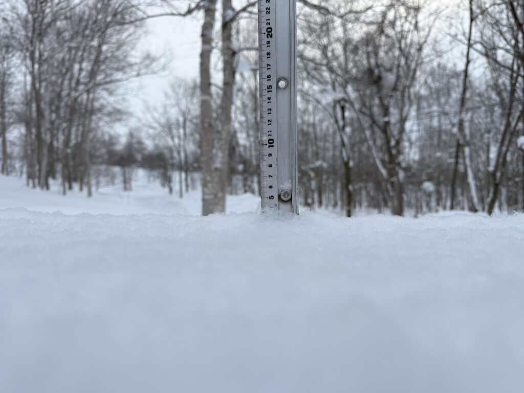 Snowfall measurement in Niseko showing 4 cm on January 19, 2026