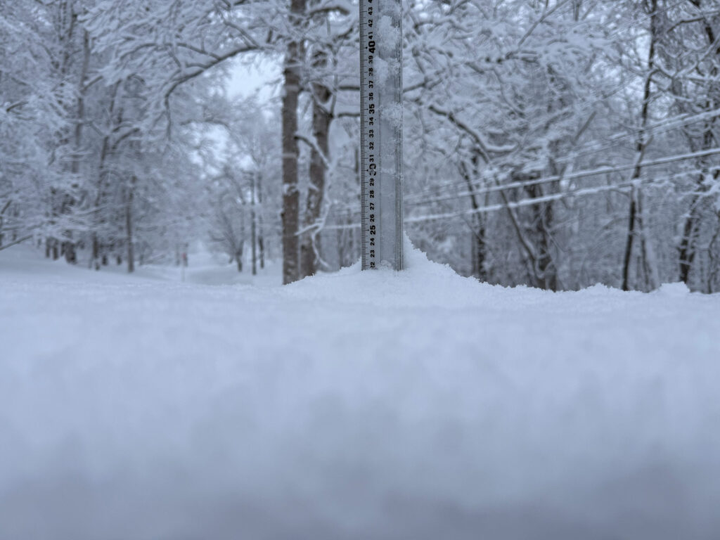 Snowfall measurement in Niseko showing 22 cm on January 23, 2026