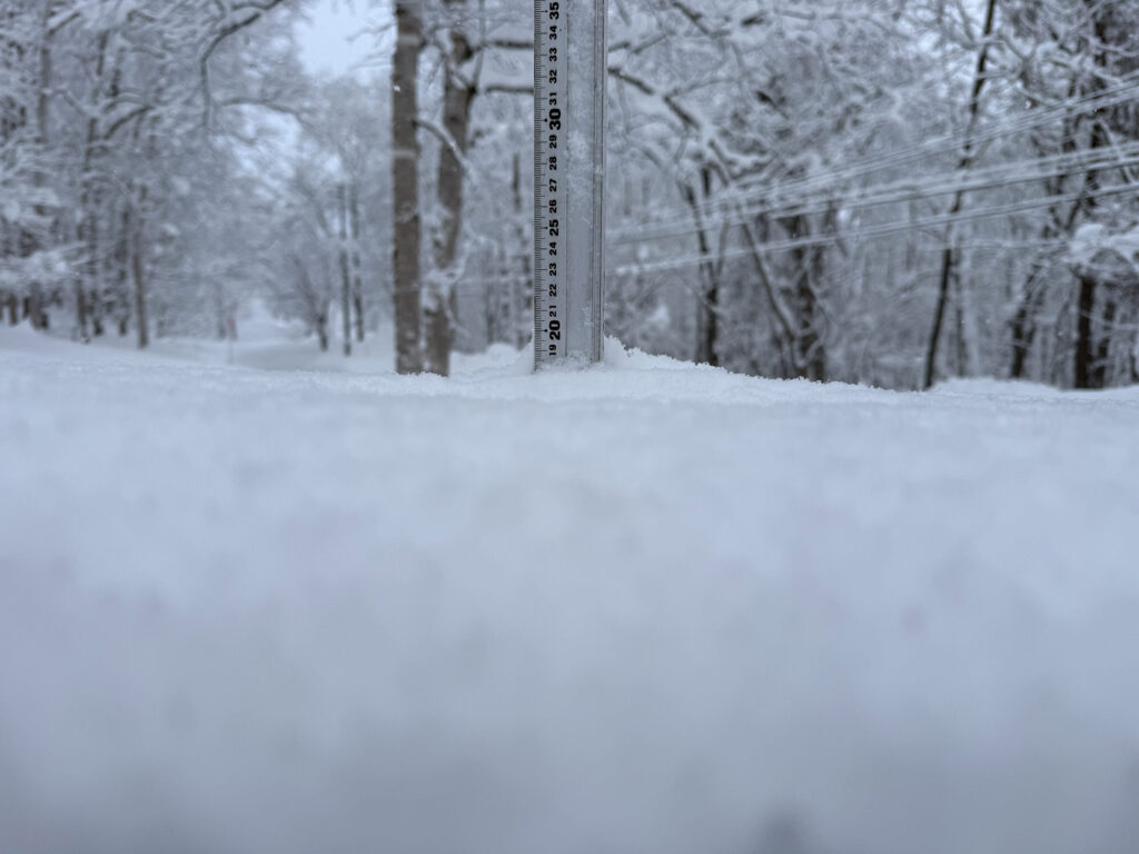 Snowfall measurement in Niseko showing 19 cm on January 27, 2026